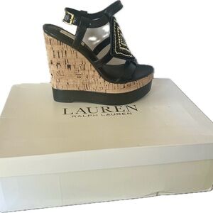 Ralph Lauren Mattie beaded platform wedge Black